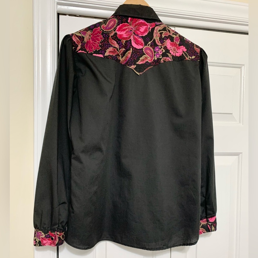 Karman Western Vintage Kenny Roger’s Shirt Black Floral - Womens 15/16 - L - Picture 5 of 10